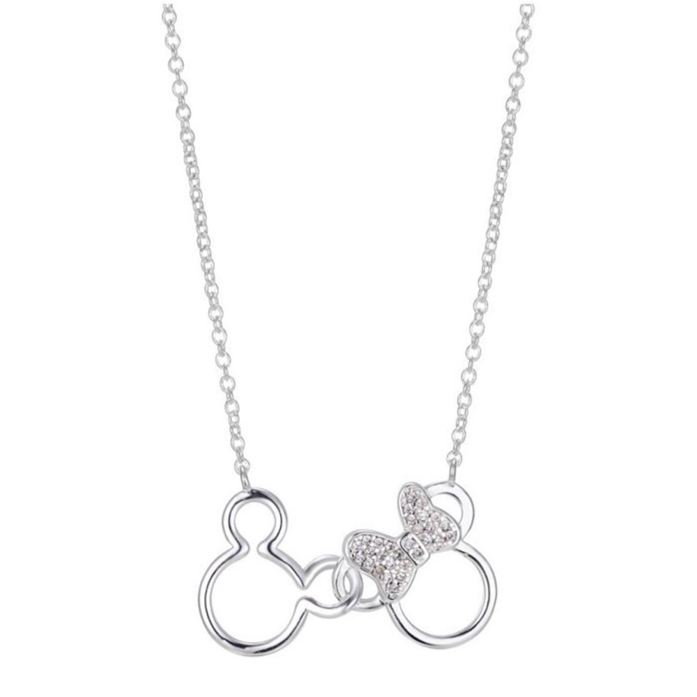 NWT NIB DISNEY MICKEY & MINNIE MOUSE CRYSTAL AND FINE SILVER PENDANT/NECKLACE